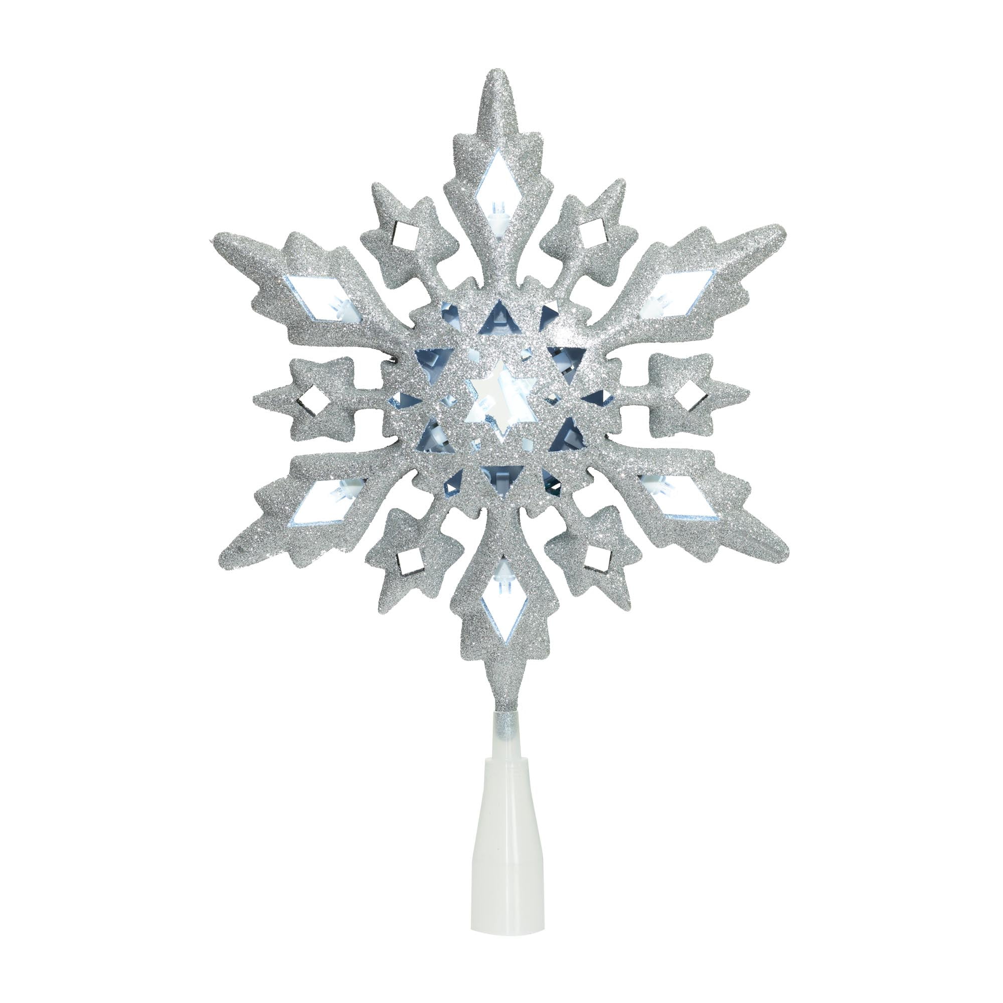 Holiday Time LED Christmas Tree Topper, Silver Snowflake, 10"