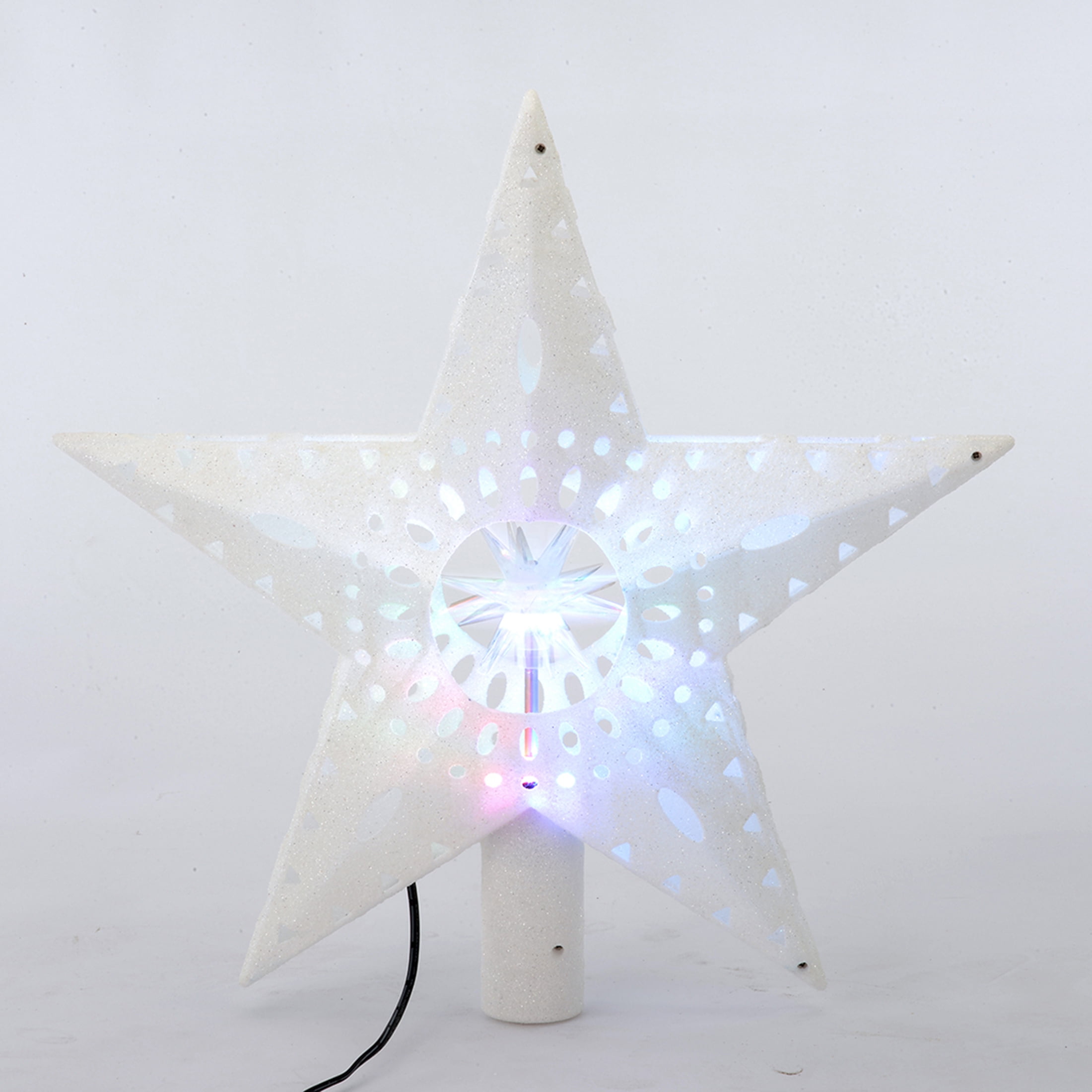 Holiday Time LED Christmas Tree Topper, White Glitter Star, 16.25