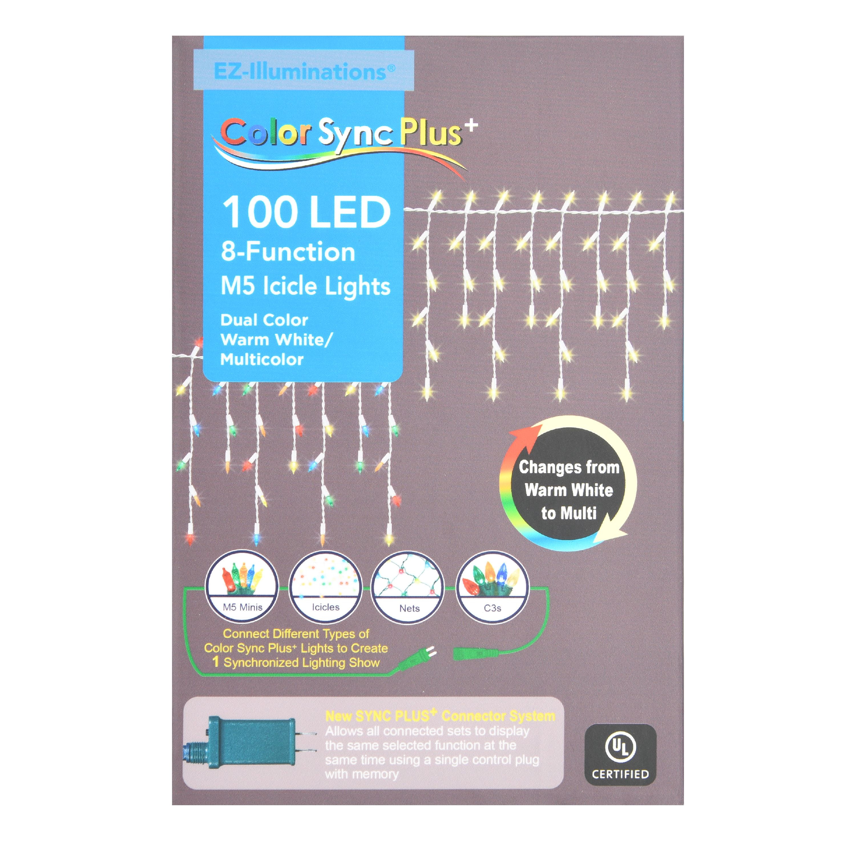 Holiday Time LED ColorChanging 8Function M5 Icicle Lights, 100 Count