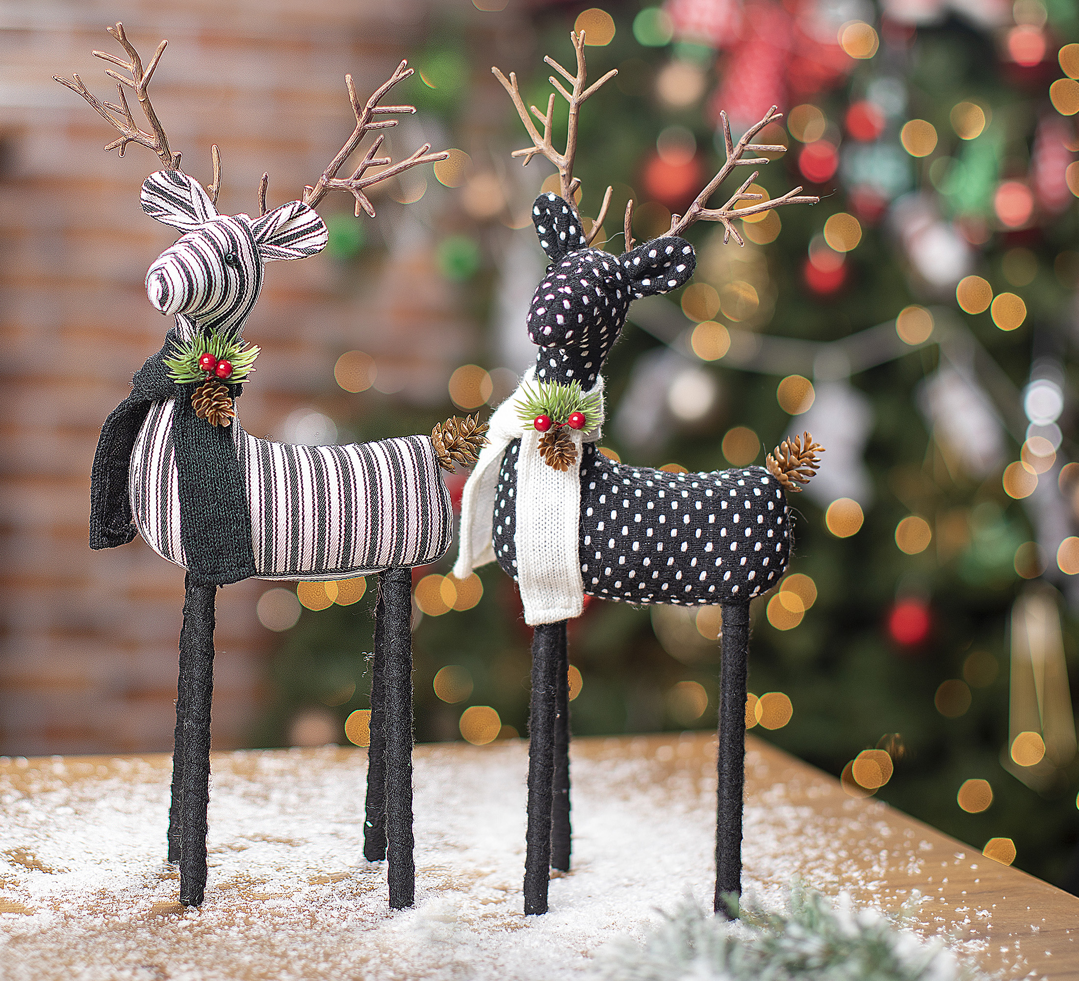 Holiday Time Large Fabric Black & White Deer Set of 2; Tabletop Christmas Décor - image 1 of 11