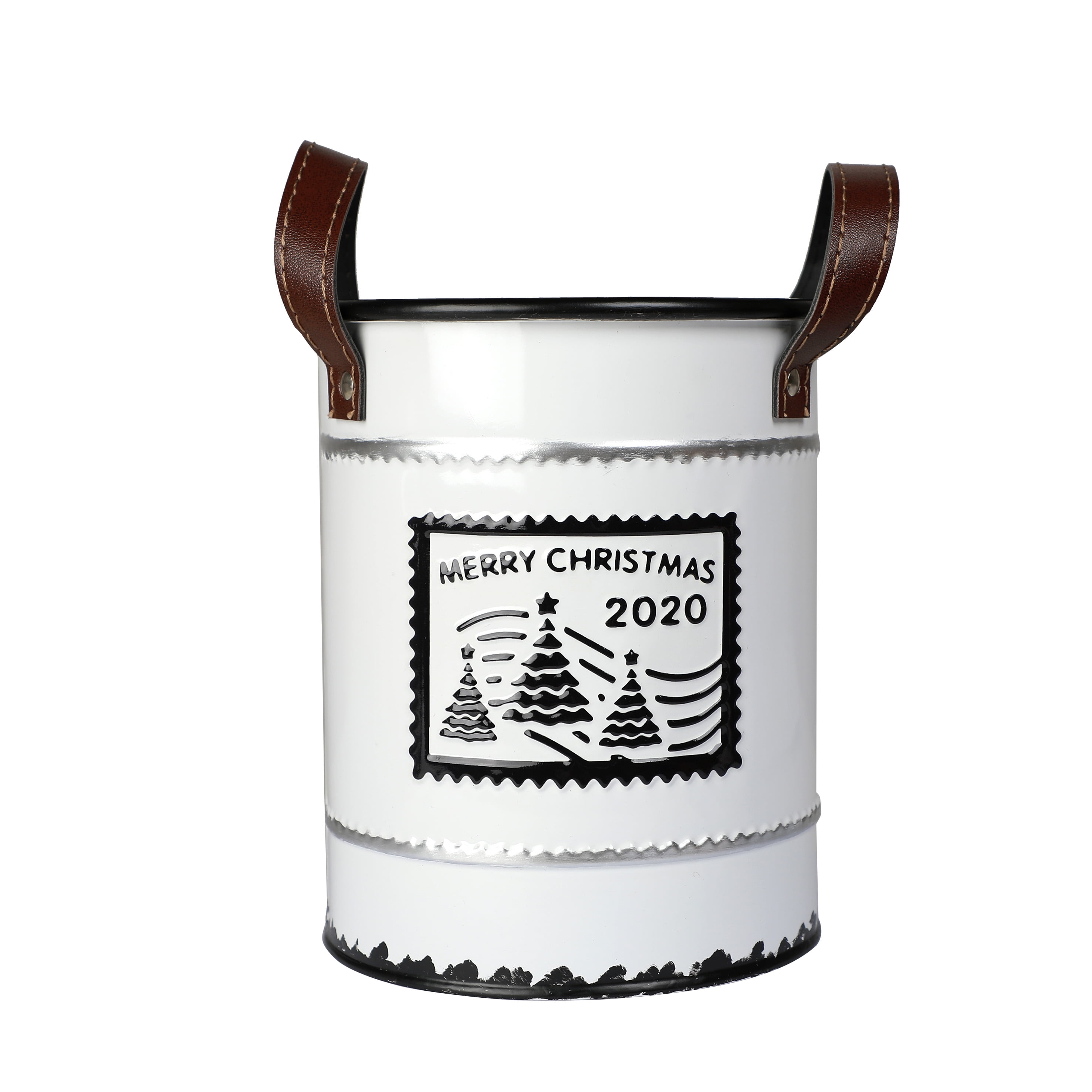 Holiday Time Large Galvanized Metal White Christmas Bucket Table Top
