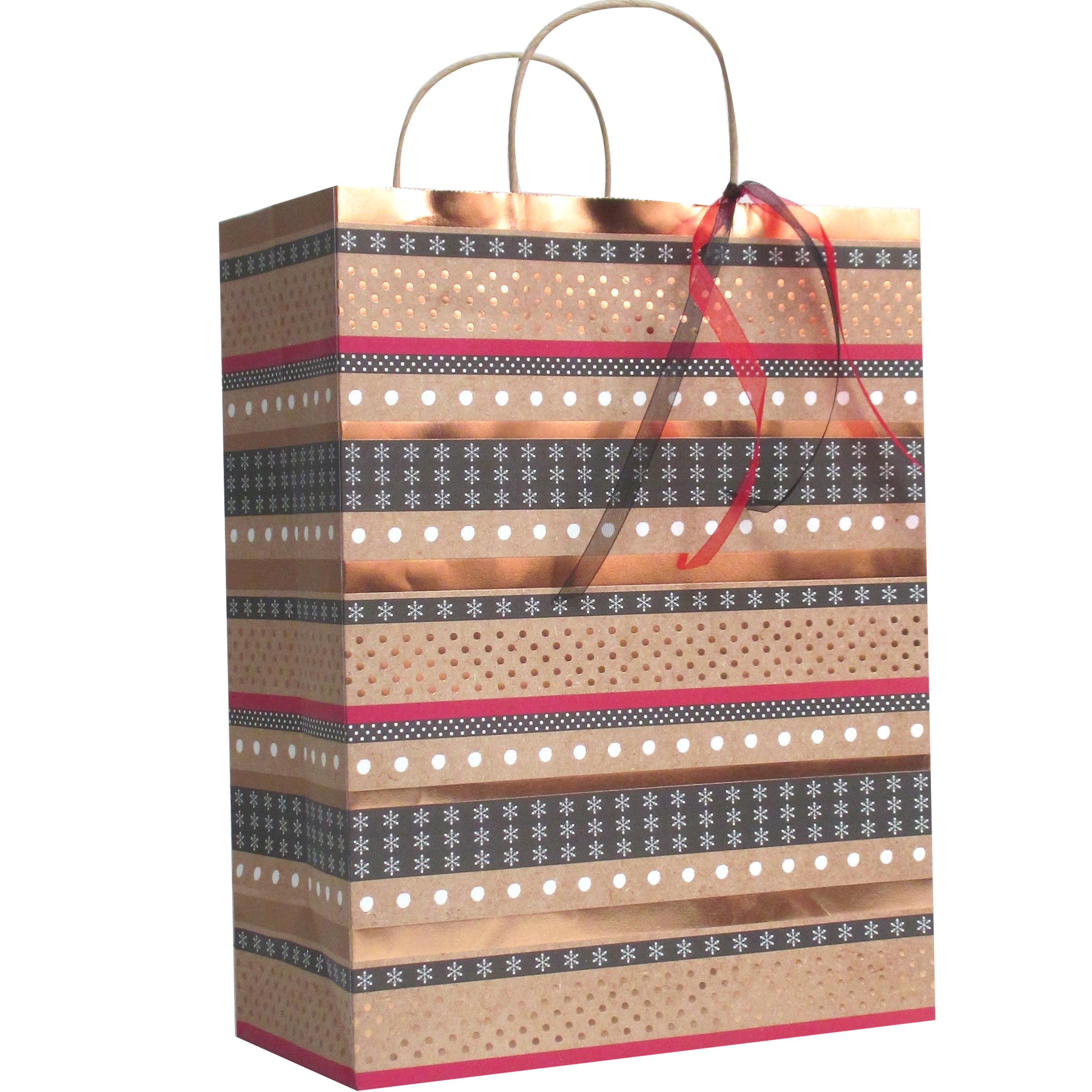 Holiday Time Large Kraft Gift Bag Stripes