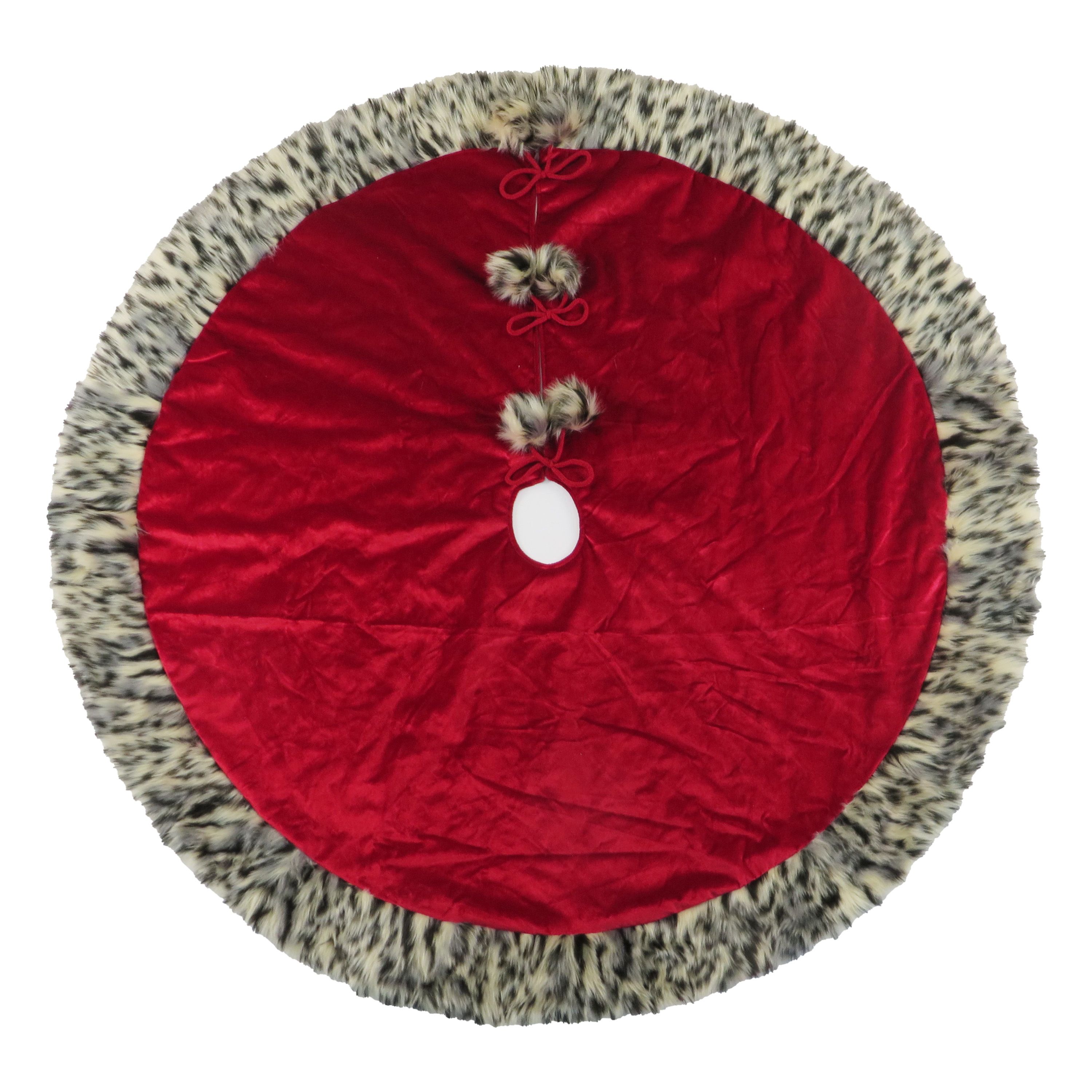 Holiday Time Leopard Fur Trim Christmas Tree Skirt, 48" - image 1 of 1