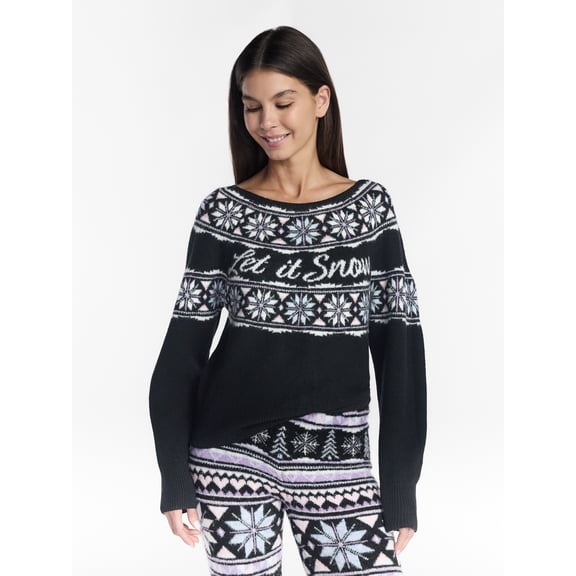 Holiday Time Women's Let It Snow Sweater, Midweight, Sizes XXS-XXL