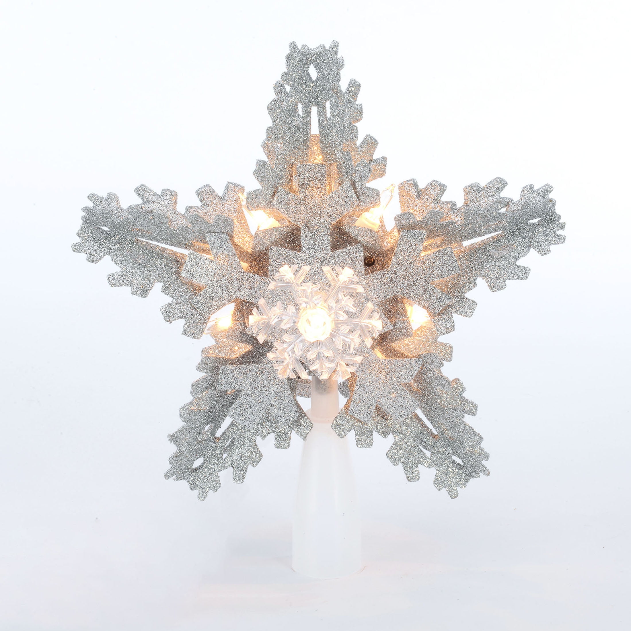 Holiday Time LightUp Christmas Tree Topper, Silver Snowflake, 8.5