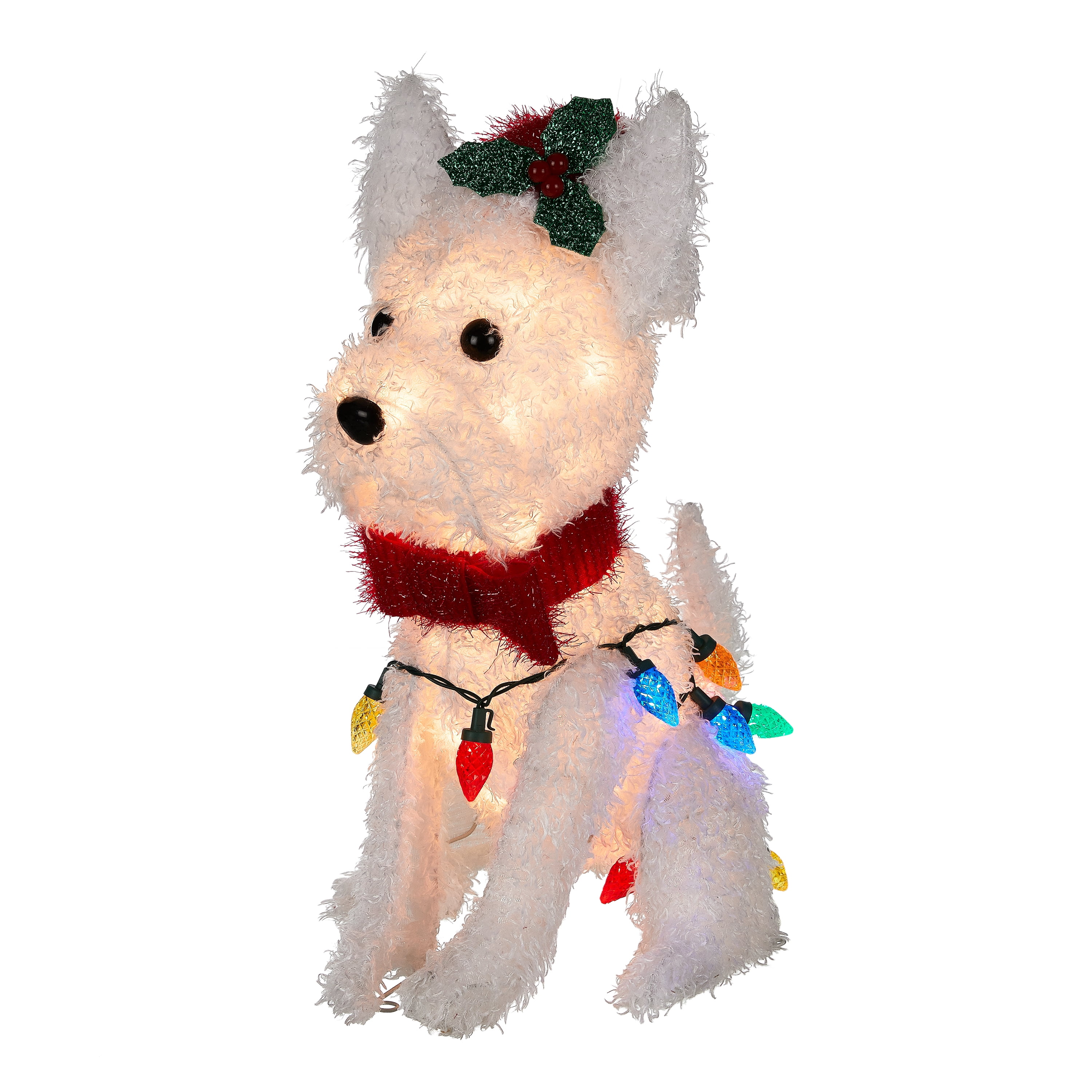 Holiday Time Light-Up Fluffy White Terrier Outdoor Christmas Décor ...