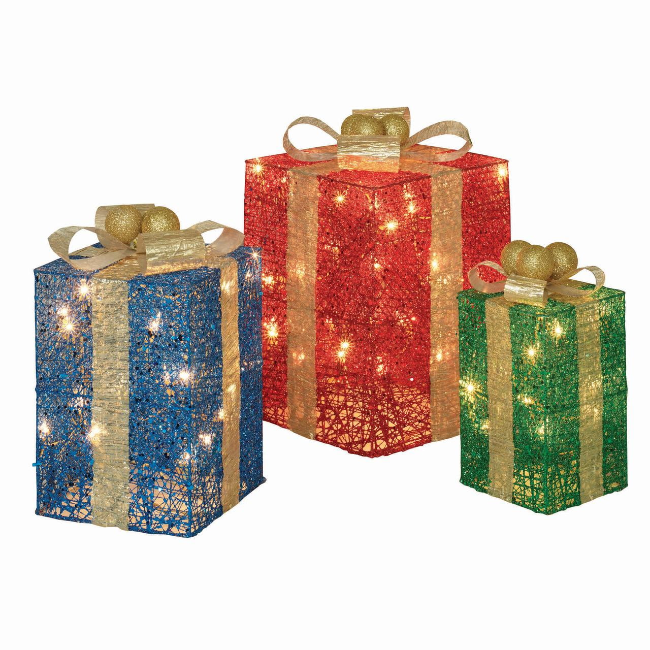 Holiday Time Light-Up Set of 3 Gift Boxes 