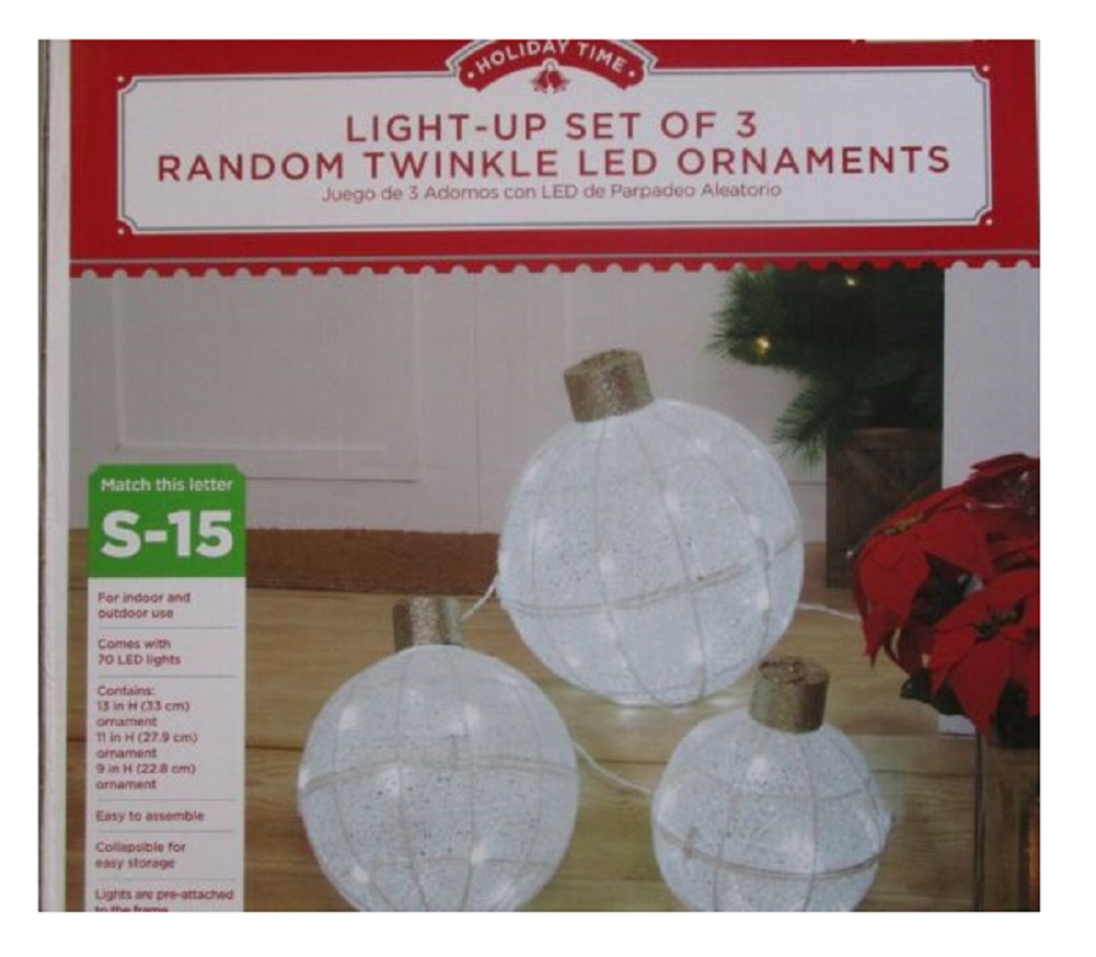 Holiday Time Light Up Set of 3 Random Twinkle LED Ornaments