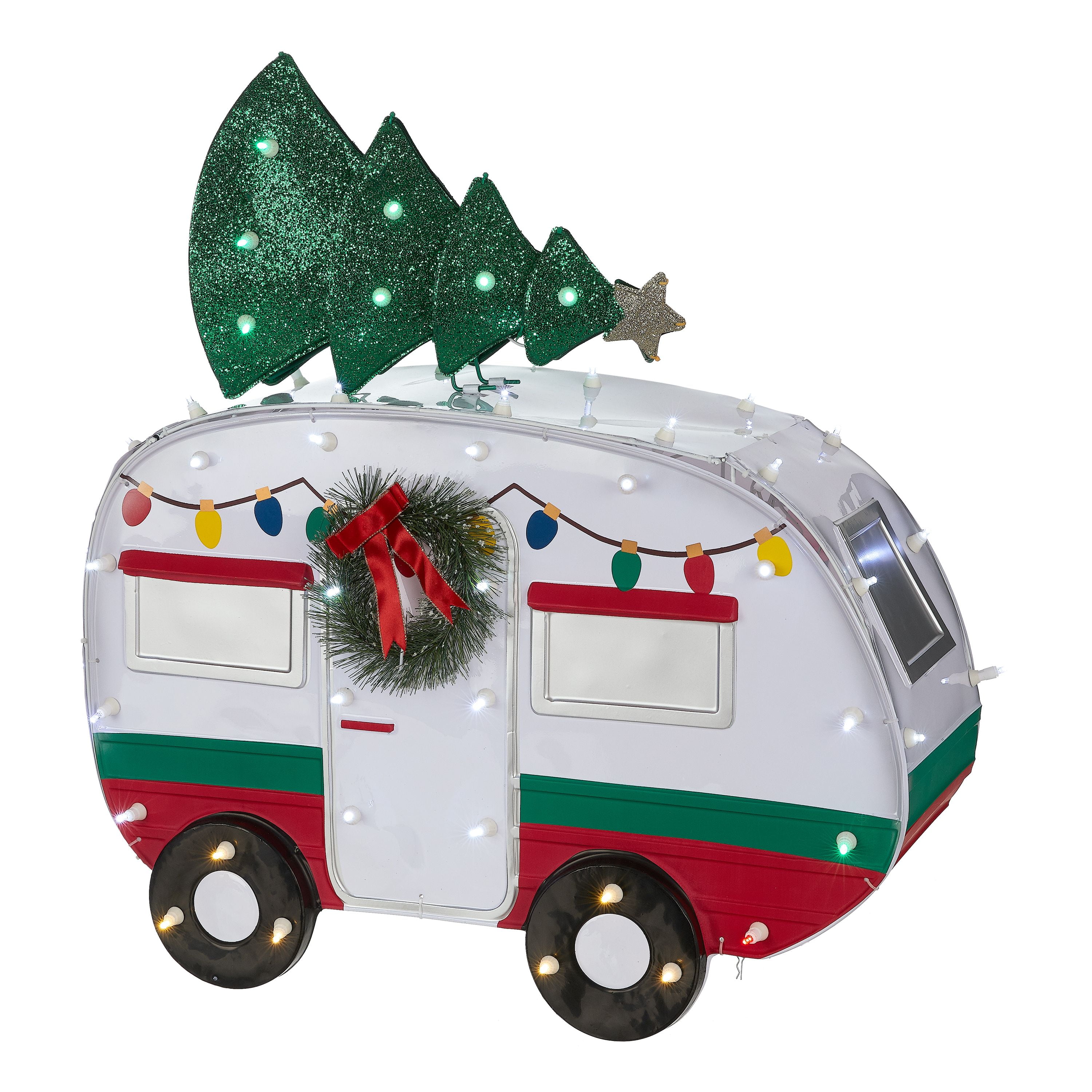 Holiday Time Lightup LED Outdoor Camper with Christmas Tree Decoration