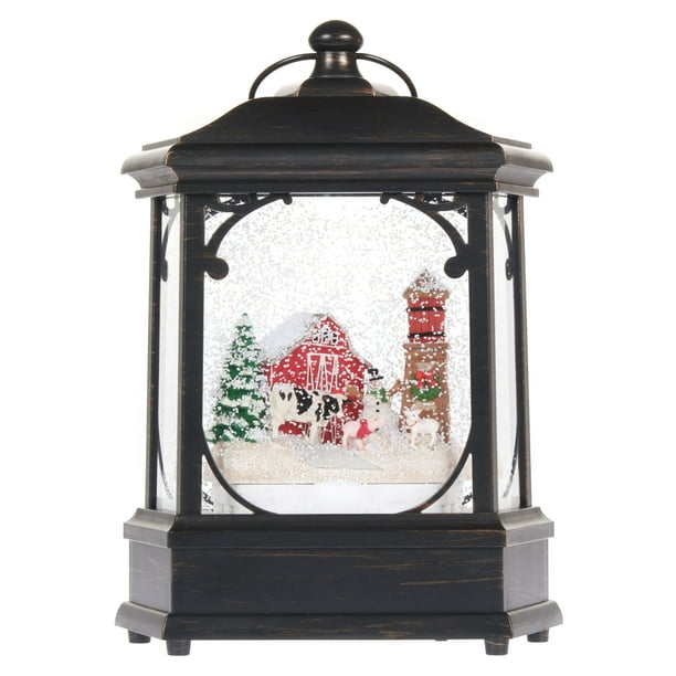 Holiday Time Lightup Lantern Snow Globe Farm Animals