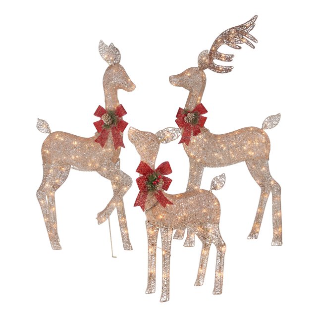 Holiday Time Lightup Outdoor 3Piece Glitter Reindeer Decoration Set