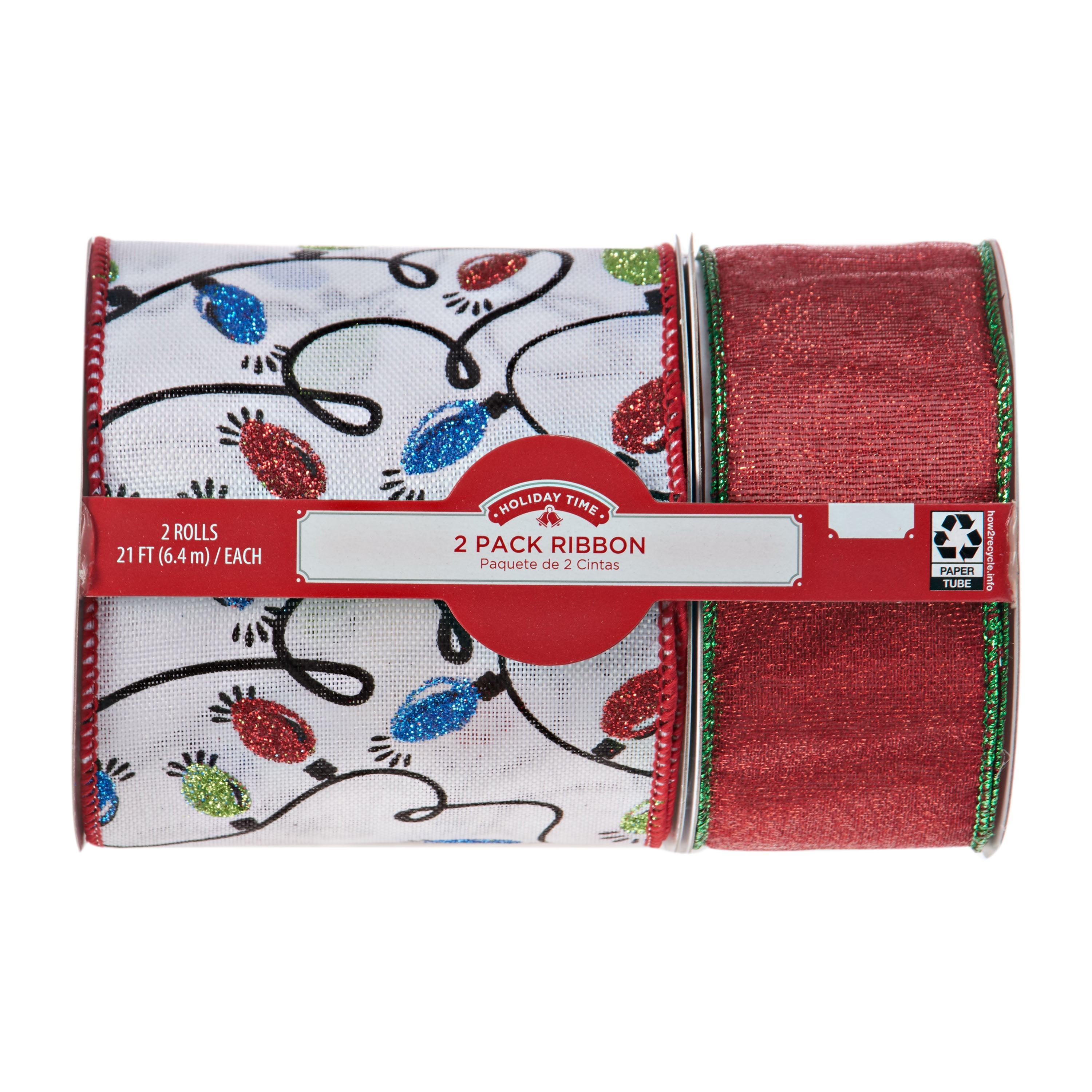 Holiday Time Lights and Red Ribbons, 21', 2 Count