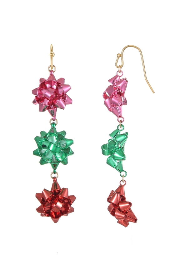 Linear Gift Bows Earrings, Multi-colored, 1 Pair
