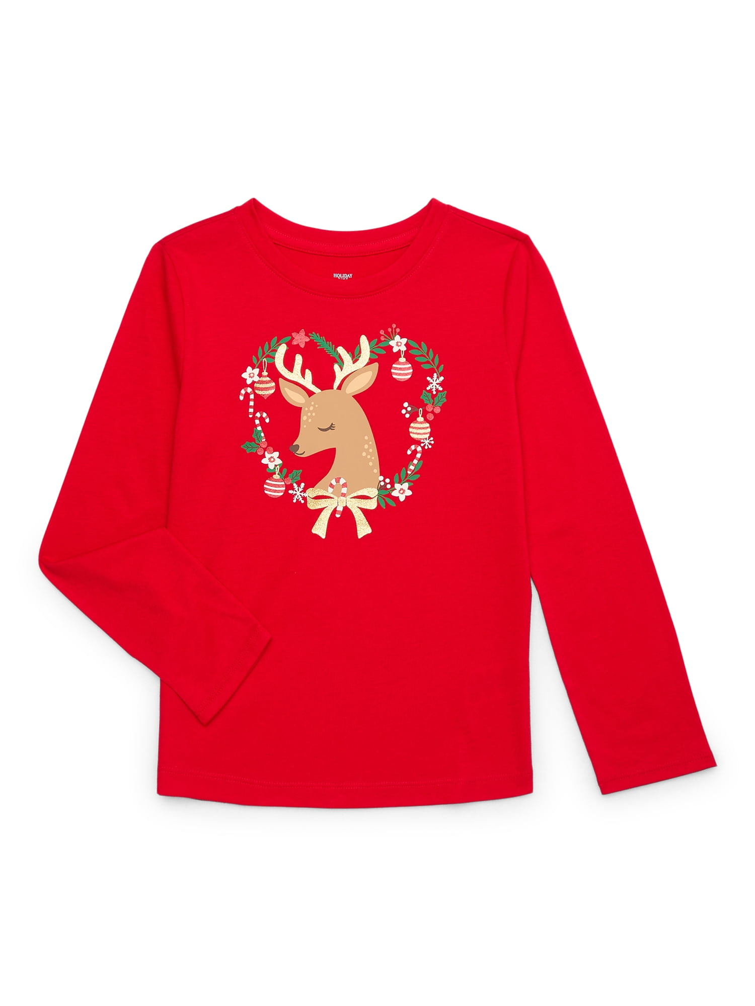 Holiday Time Girls Christmas Reindeer Graphic Tee With Long Sleeves holiday-time-girls-christmas-reindeer-graphic-tee-with-long-sleeves