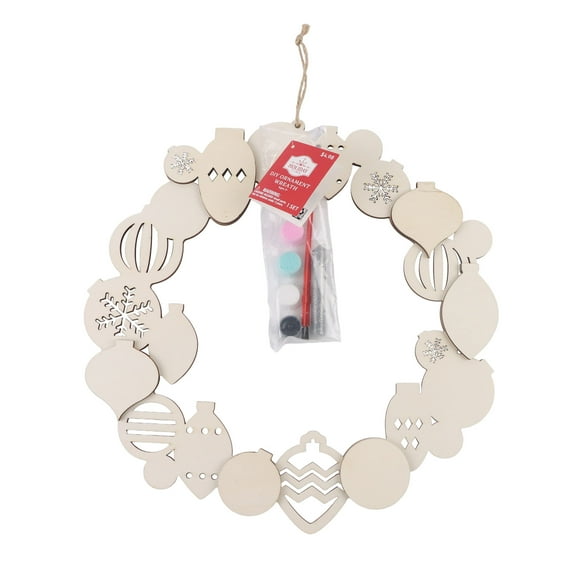 Holiday Time Make Your Own Ornament Wreath Craft Kit, 15.6 x 15.2 x 0.354 Inch, Wooden Decoration, Unisex, Christmas