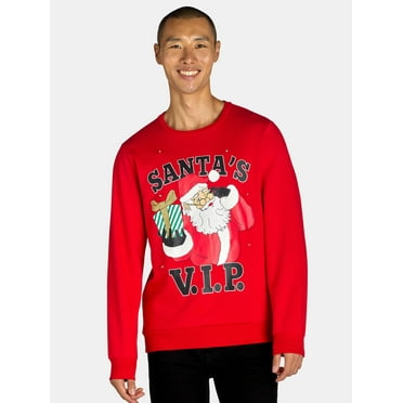 Holiday Time Men's & Big Men's Christmas Santa VIP Lightup Crewneck Fleece Sweatshirt, Sizes XS-3XL