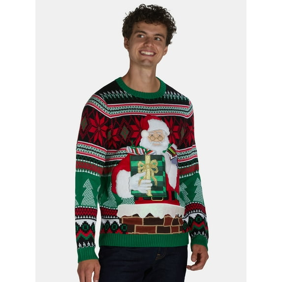 Holiday Time Men's & Big Men's Ugly Christmas Sweater with Drink Pocket, Sizes XS-3XL