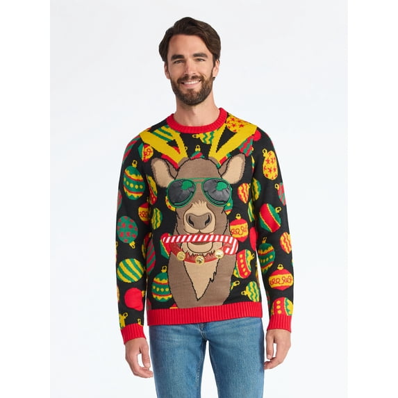 Men's Dasher Reindeer Ugly Christmas Sweater from Holiday Time, Midweight, Sizes M-2XL