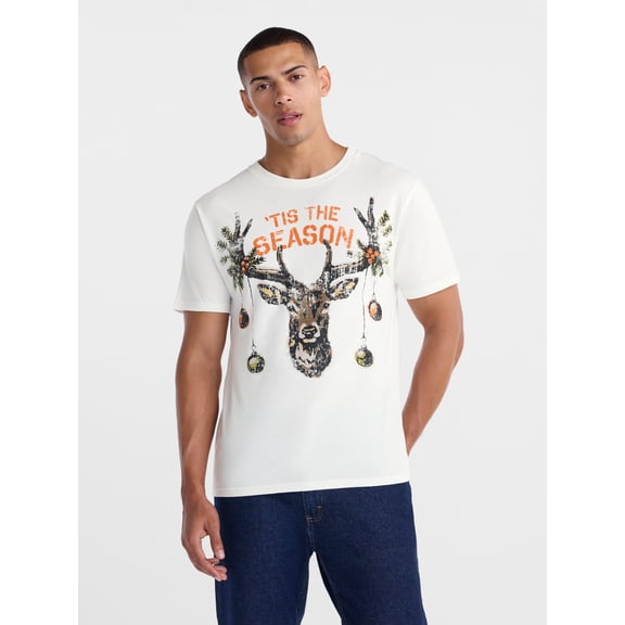 Holiday Time Men's Christmas Deer Graphic Tee, Sizes XS-4XLT