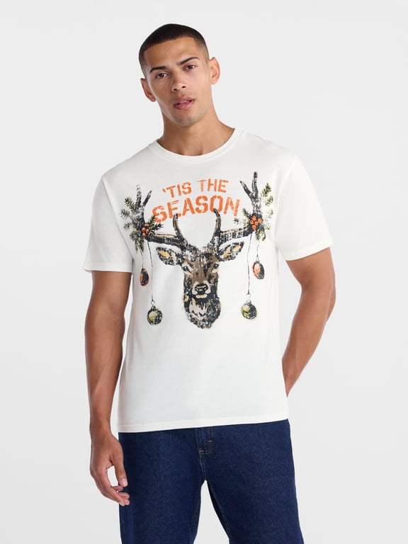 Men's Christmas Deer Graphic Tee, Sizes XS-4XLT