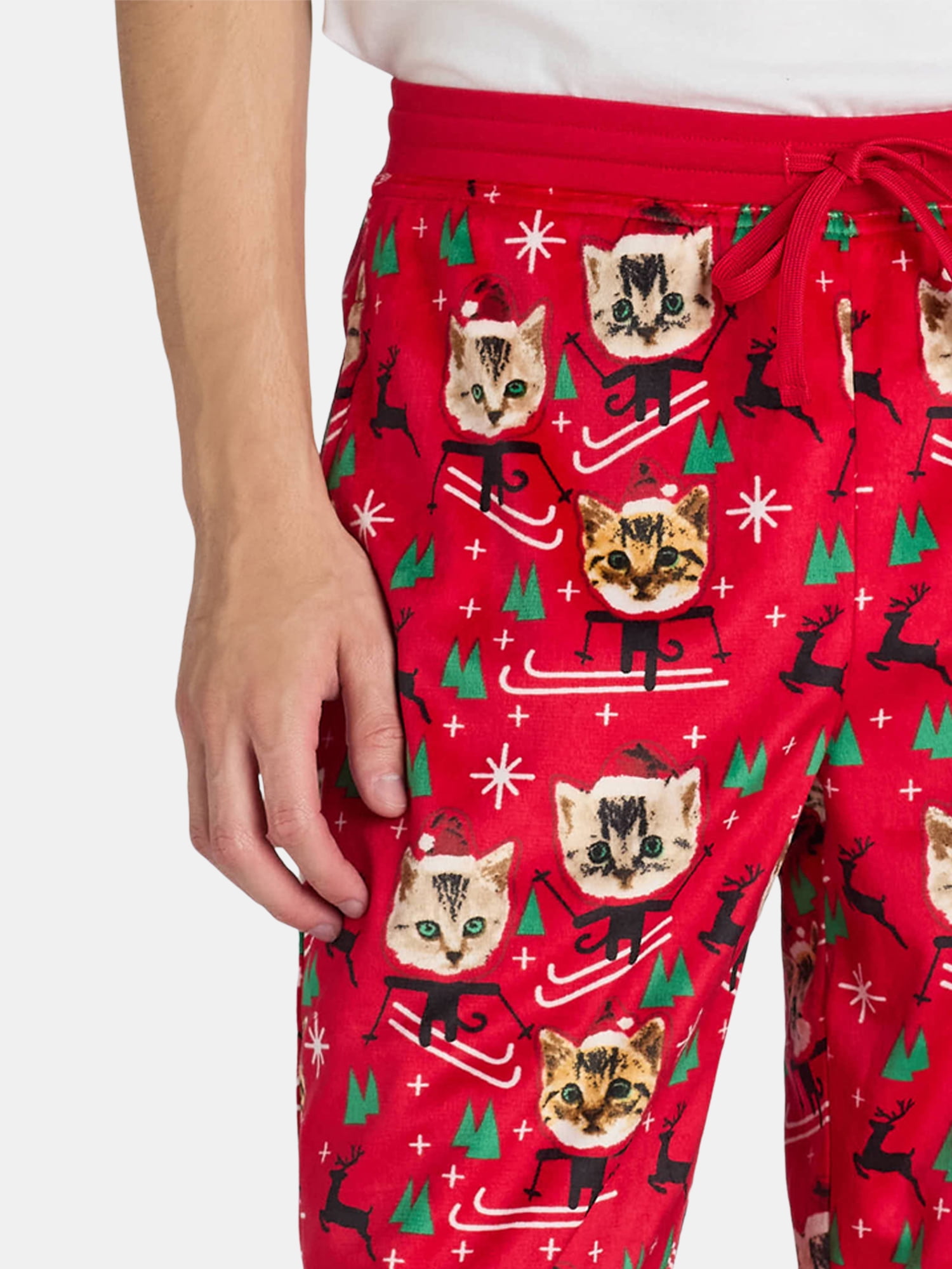 Holiday Time Men's Christmas Fleece Jogger Sleep Pants, Cat Print