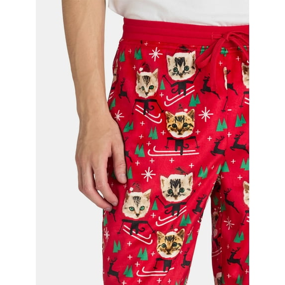 Holiday Time Men's Christmas Fleece Jogger Sleep Pants, Cat Print Knit Pajama Bottoms, Sizes S-3XL