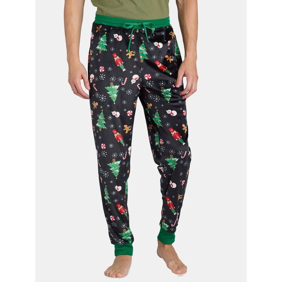 Holiday Time Men's Christmas Fleece Jogger Sleep Pants, Festive Print Knit Pajama Bottoms, Sizes S-3XL