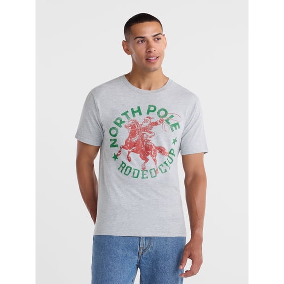 Holiday Time Men's Christmas Santa Rodeo Graphic Tee