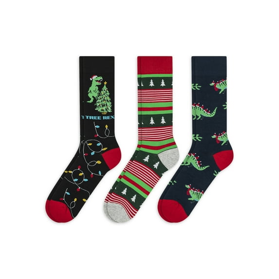 Holiday Time Men's Cotton Crew Sock Gift Box, 3-pack