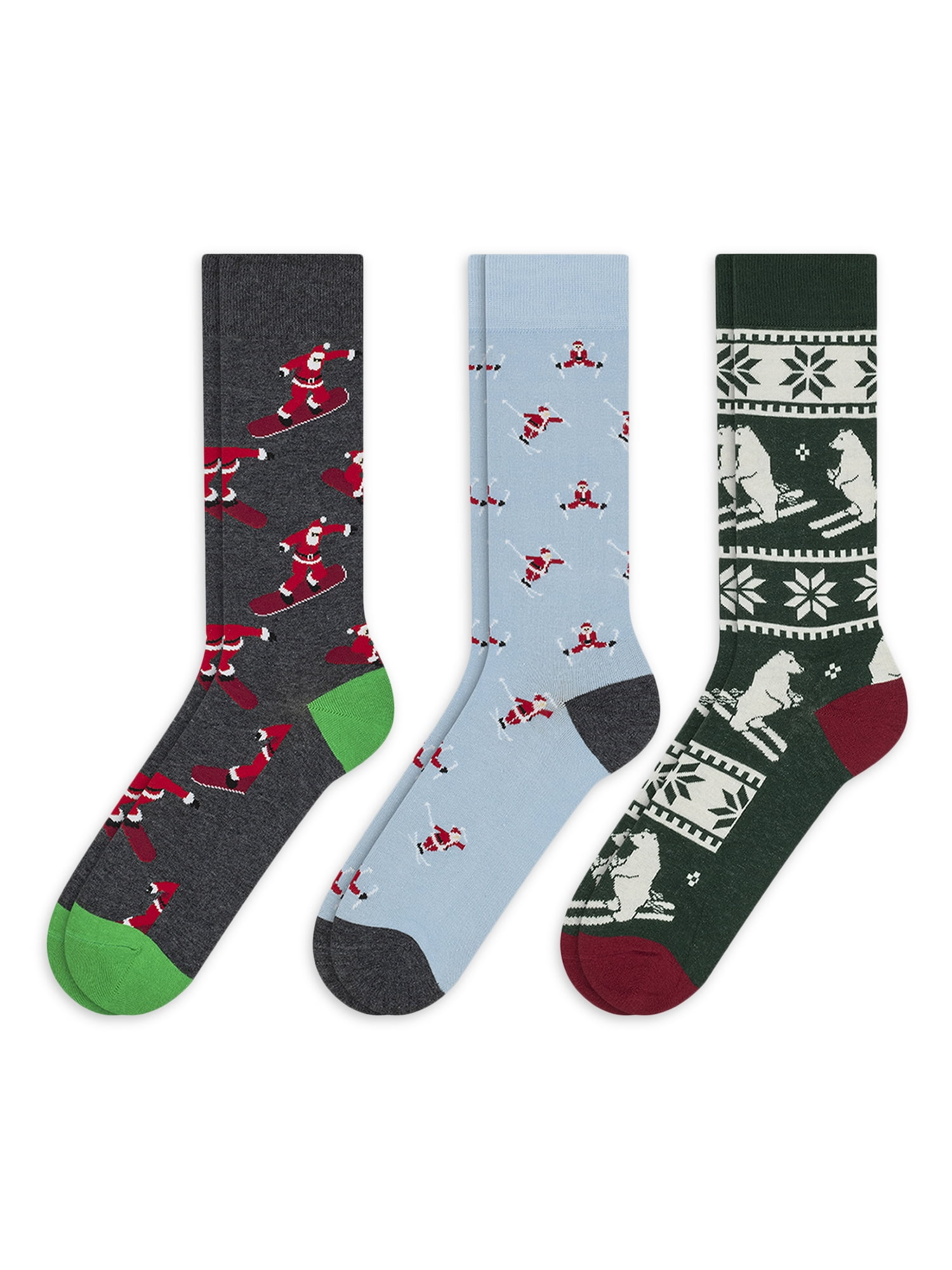 Holiday Time Men's Cotton Crew Sock Gift Box, 3-pack