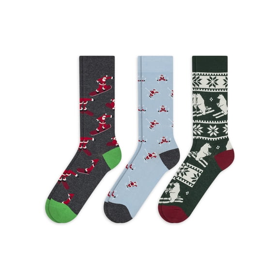 Holiday Time Men's Cotton Crew Sock Gift Box, 3-pack