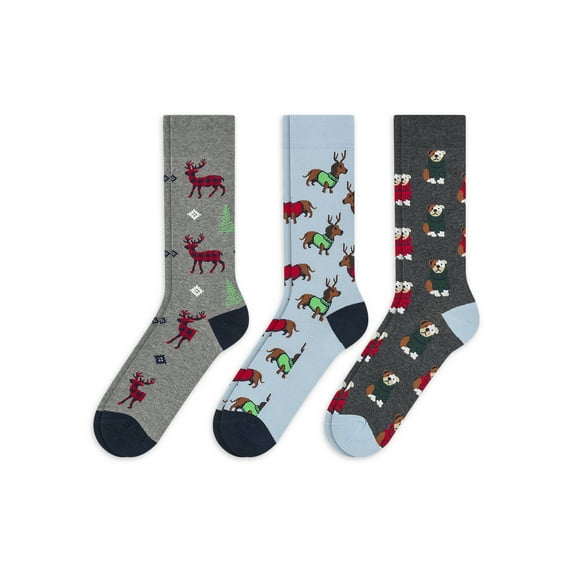 Holiday Time Men's Cotton Crew Sock Gift Box, 3-pack