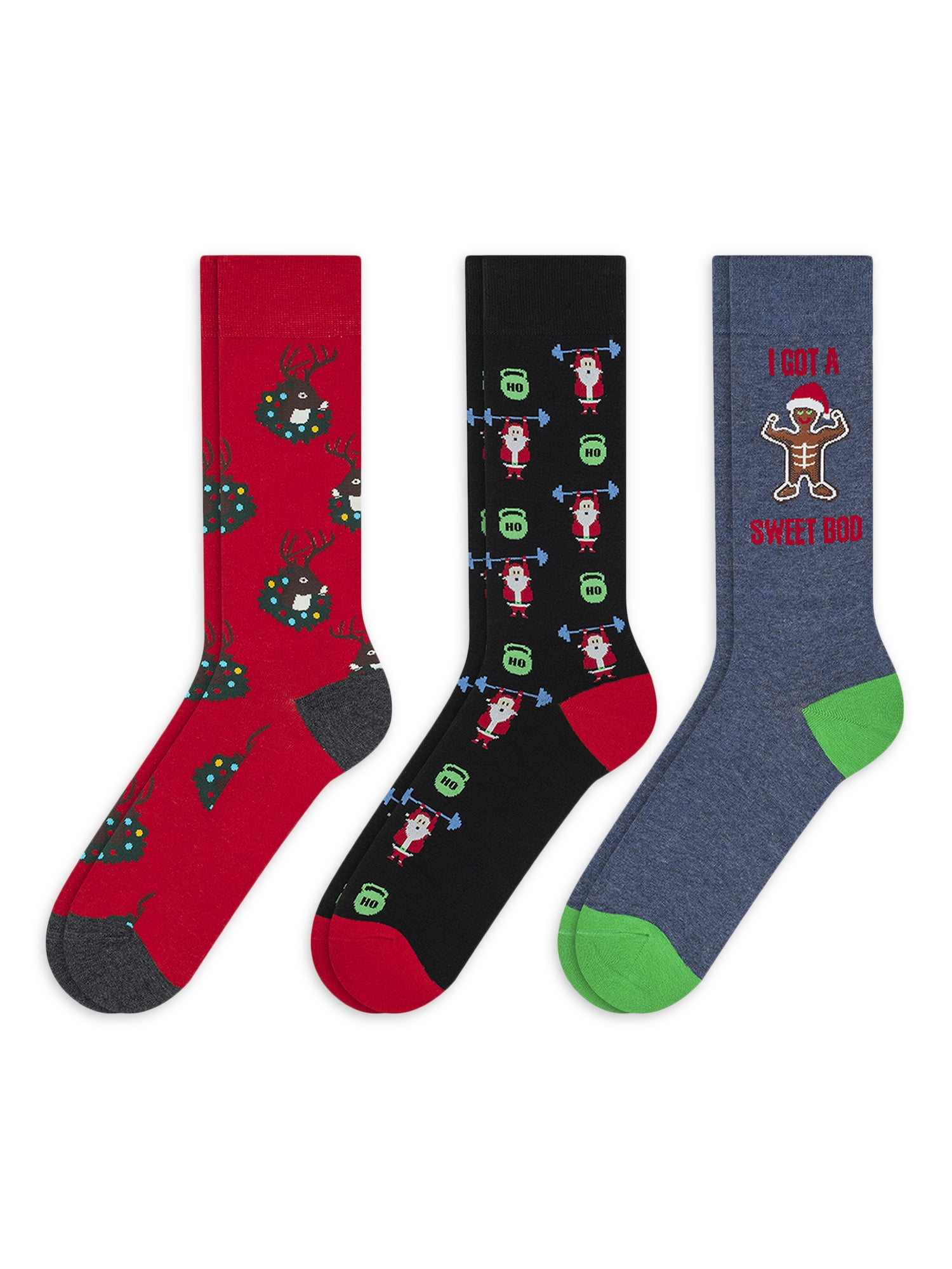 Holiday Time Men's Cotton Crew Sock Gift Box, 3-pack