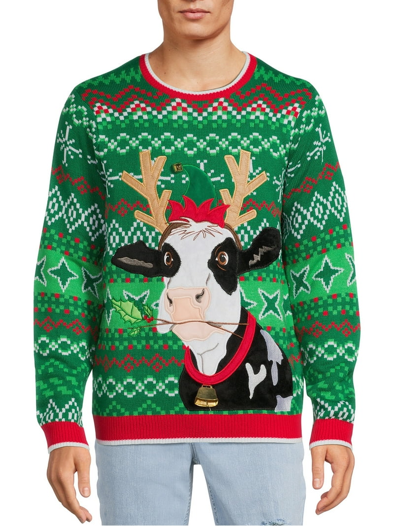 Holiday Time Men's Cow Ugly Christmas Sweater