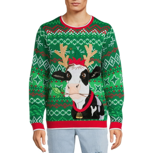 Holiday Time Men's Cow Ugly Christmas Sweater