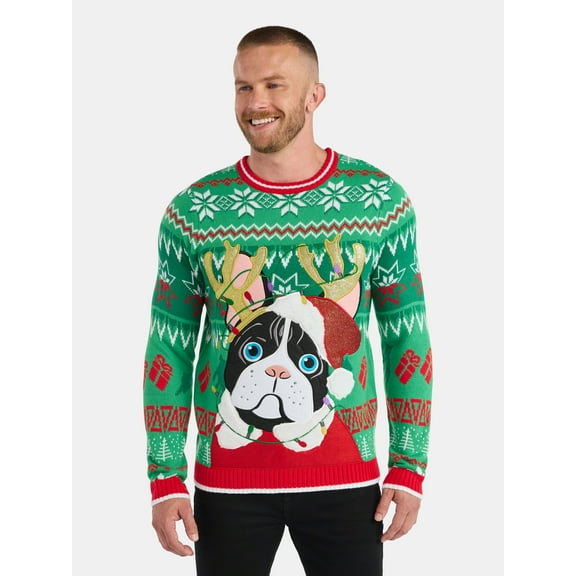 Men's Frenchie Dog Christmas Sweater from Holiday Time, Midweight, Sizes M-2XL