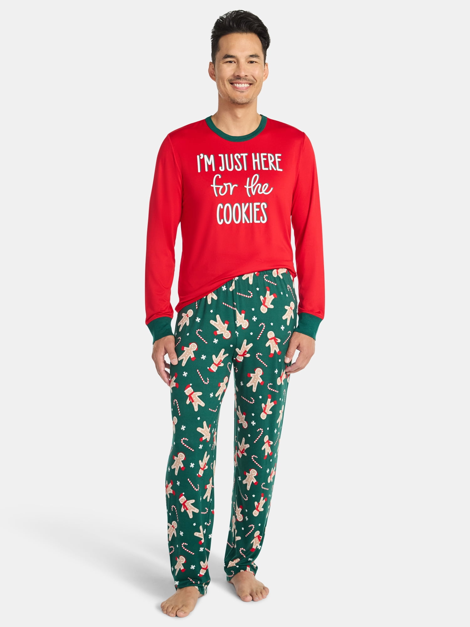 Holiday Time Men's Matching Family Pajamas Gingerbread Cookie Top and Pants Set, 2-Piece, Sizes S-3XL