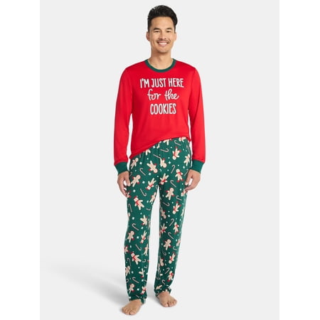 Holiday Time Men's Matching Family Pajamas Gingerbread Cookie Top and Pants Set, 2-Piece, Sizes S-3XL