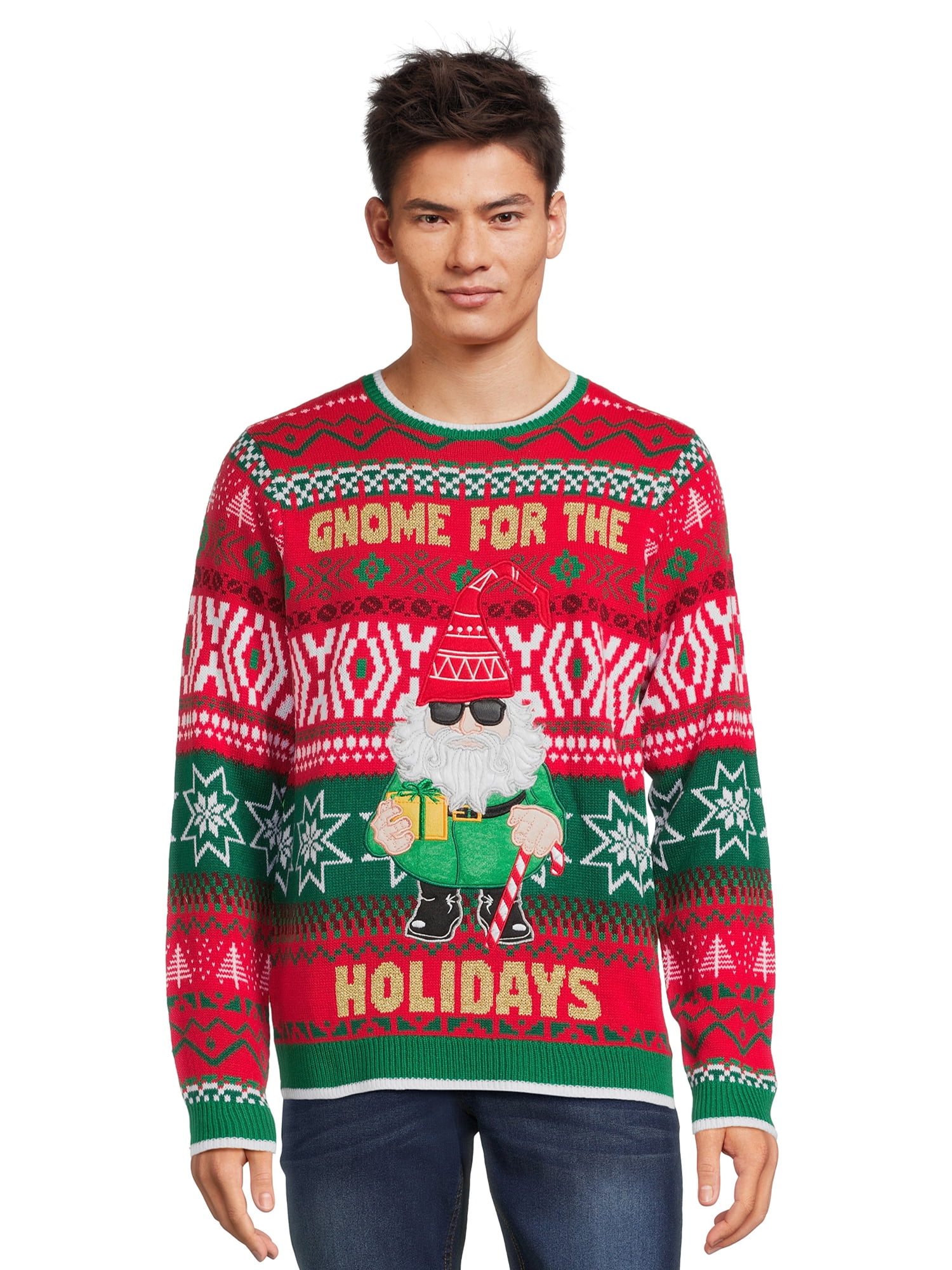 Holiday Time Men's Gnome Ugly Christmas Sweater with Long Sleeves ...