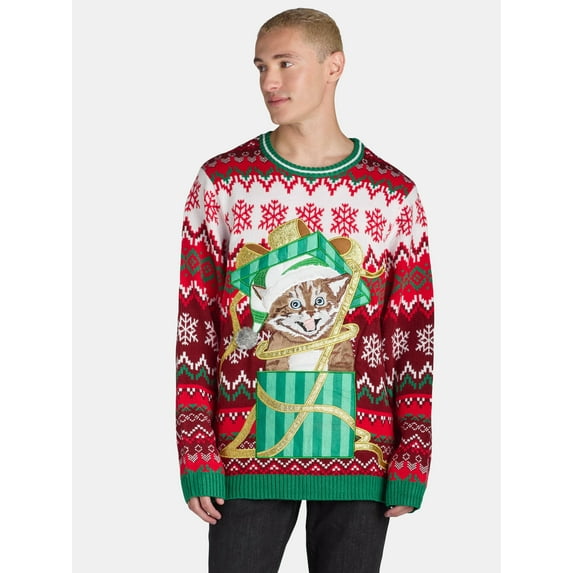 Holiday Time Men's & Big Men's Ugly Christmas Sweater with Drink Pocket, Sizes XS-3XL