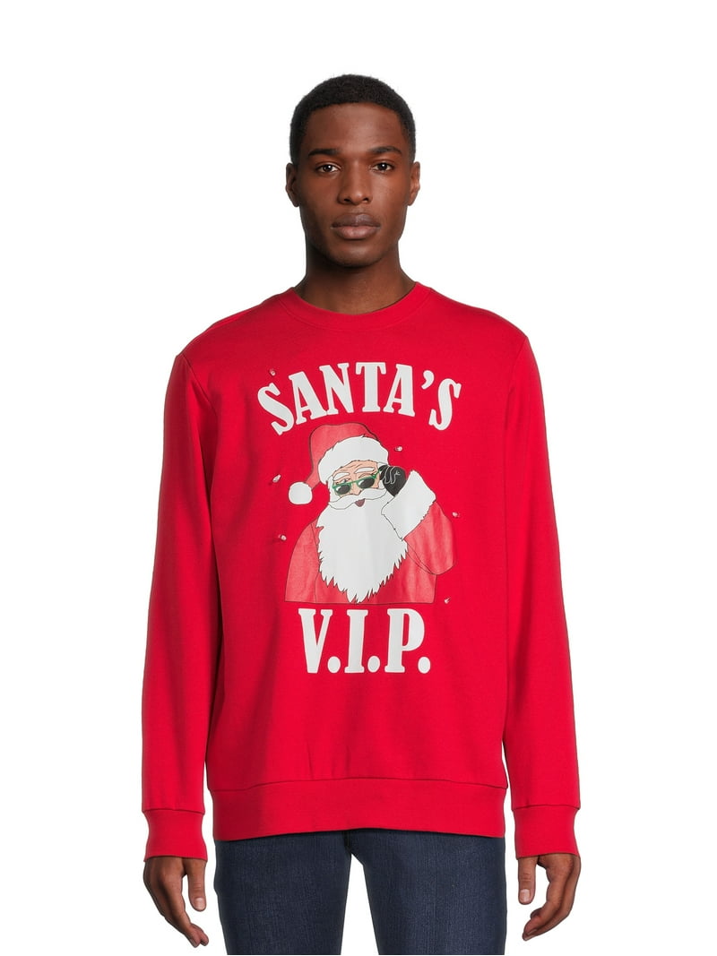 Holiday Time Men's Santa VIP Crewneck Fleece Sweatshirt, Sizes S