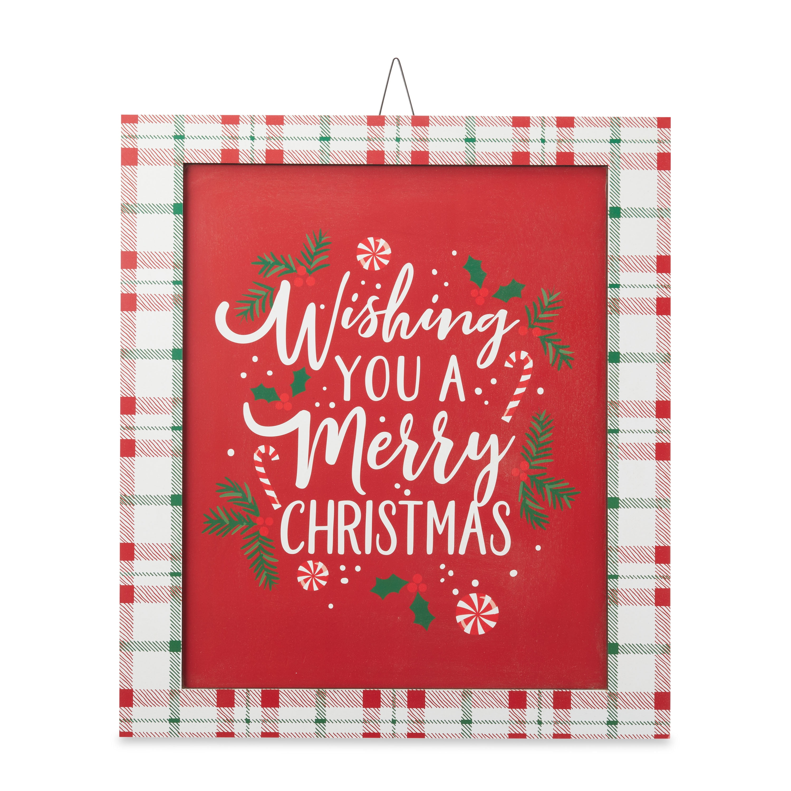 Holiday Time Merry Christmas Plaid Framed Sign