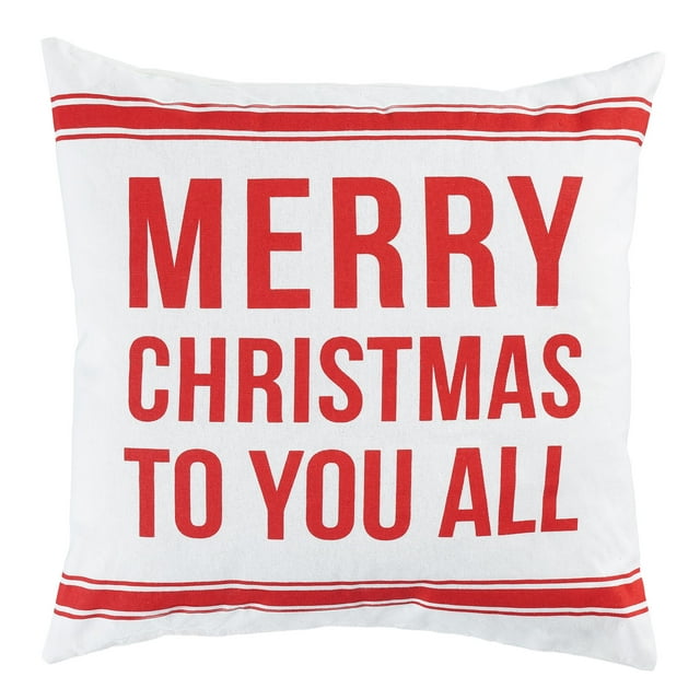 Holiday Time Merry Christmas to You All Decorative Throw Pillow, 16" x 16", White
