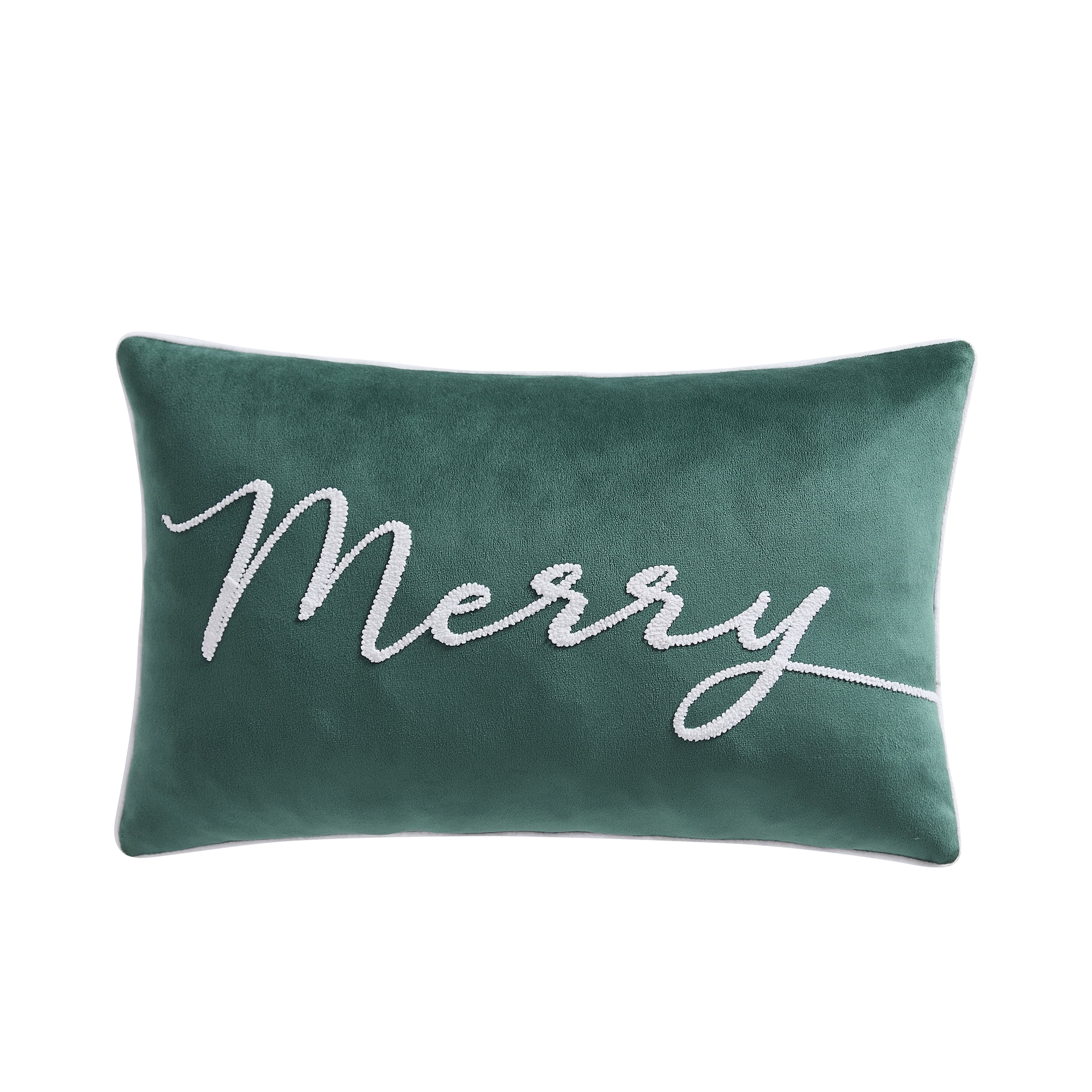 Holiday Time Brandclub Holiday Time 14 x 22 Green Merry Velvet Oblong Decorative Pillow