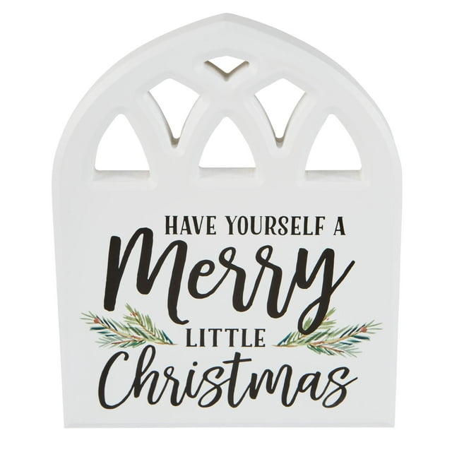 Holiday Time Merry Little Christmas Arch Window Block Sign, 10 inch