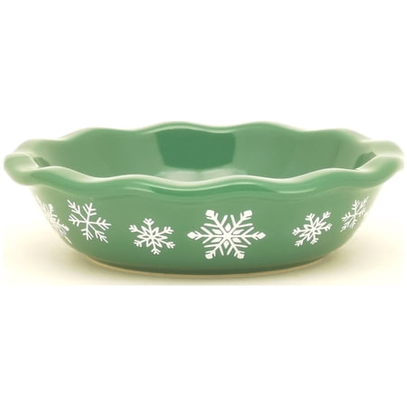 Holiday Time Mini Green Snowflake Pie Pan, Stoneware, 5.5"