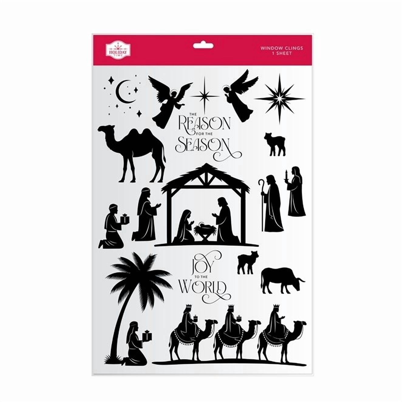 Nativity Scene Silhouette Christmas Window Clings, Black, 10.8" x 16.8", by Holiday Time