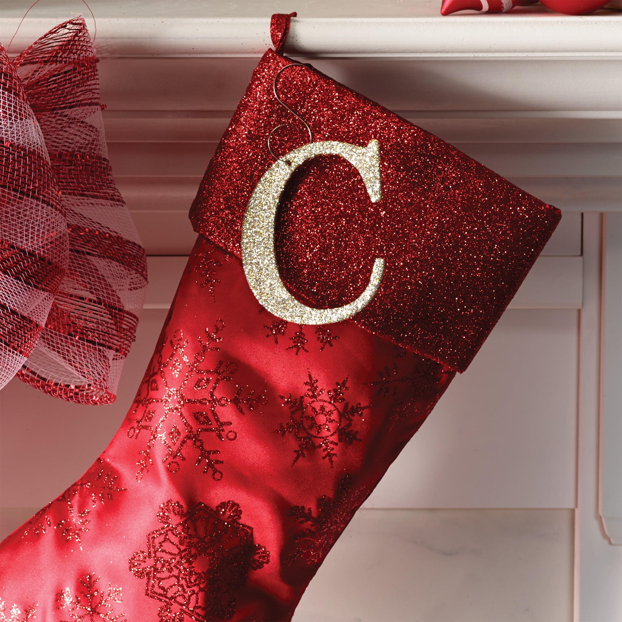 Holiday Time Monogram Glitter Christmas Ornament, C