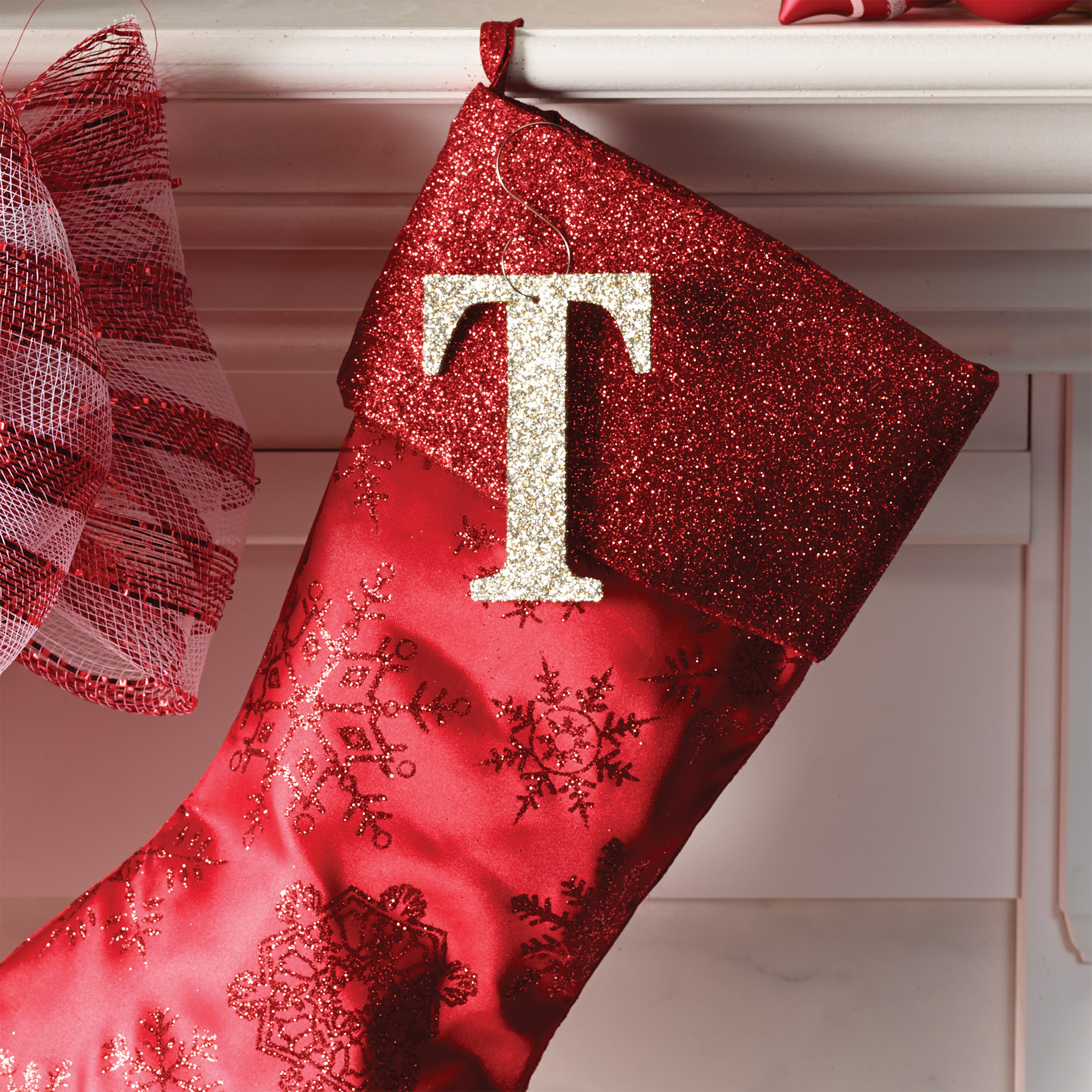 Holiday Time Monogram Glitter Christmas Ornament, T