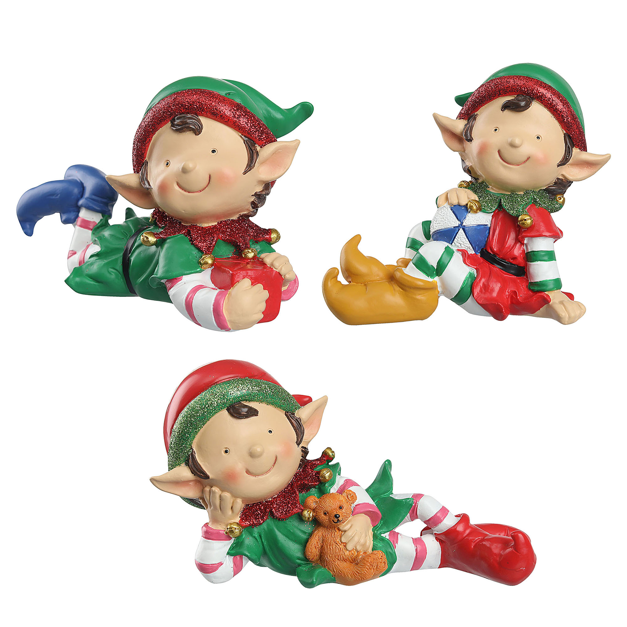 Holiday Time Multi-Colored Polyresin Joyful Christmas Elves Decoration, Set of 3, 3.1"H - image 1 of 6